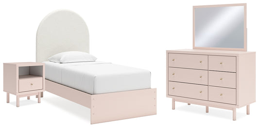 Wistenpine Twin Upholstered Panel Bed with Mirrored Dresser and Nightstand