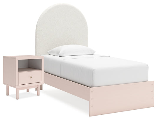 Wistenpine Twin Upholstered Panel Bed with Nightstand