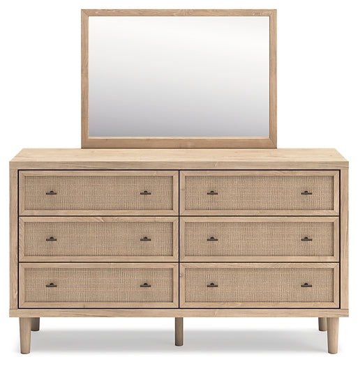 Cielden Full Upholstered Panel Bed with Mirrored Dresser and 2 Nightstands