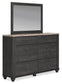 Nanforth King/California King Panel Headboard with Mirrored Dresser and Chest